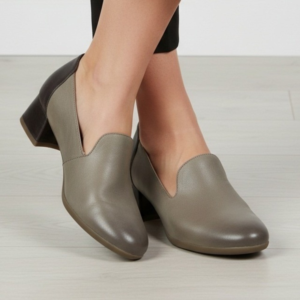 Dansko Preston Heeled Loafers Stone Nubuck & Black Leather Comfort EU 37 US‎ 7
